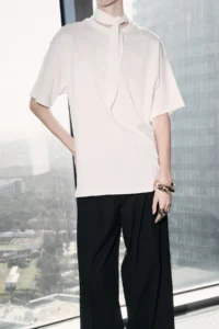 TRENDYOLMİLLA Ecru Oversized/Wide Pattern Drop Sleeve Short Sleeve LONG Tok 100% Cotton Knitting T-Shirt - Image 3