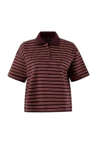 TRENDYOLMİLLA Burgundy Striped Oversized Pattern Polo Shirt Collar Weaving Detailed Soild interlock Knitting T-Shirt - Image 5