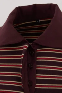 TRENDYOLMİLLA Burgundy Striped Oversized Pattern Polo Shirt Collar Weaving Detailed Soild interlock Knitting T-Shirt - Image 6