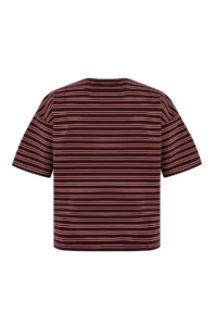 TRENDYOLMİLLA Burgundy Striped Oversized Pattern Polo Shirt Collar Weaving Detailed Soild interlock Knitting T-Shirt - Image 7