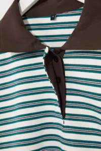 TRENDYOLMİLLA Green Striped Oversized Pattern Polo Shirt Collar Weaving Detailed Soild interlock Knitting T-Shirt - Image 6