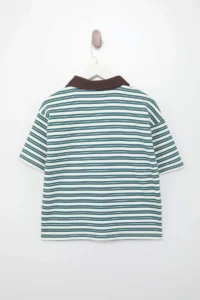 TRENDYOLMİLLA Green Striped Oversized Pattern Polo Shirt Collar Weaving Detailed Soild interlock Knitting T-Shirt - Image 7
