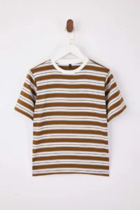 TRENDYOLMİLLA Mavi Striped Regular/Normal Pattern Short Sleeve Soild 100% Cotton padded Knitting T-Shirt - Image 5