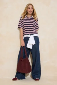 TRENDYOLMİLLA Navy Blue Striped Regular/Normal Pattern Polo Shirt Collar Tok Cotton Knitting T-Shirt - Image 2