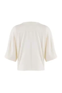 TRENDYOLMİLLA Wardrobe Essentials-Ecru Wide Pattern Bat Arm 100% Cotton Knitting T-Shirt - Image 7