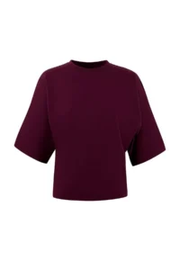 TRENDYOLMİLLA Wardrobe Essentials-Plum Wide Pattern Bat Arm Cotton Knitting T-Shirt