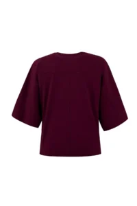 TRENDYOLMİLLA Wardrobe Essentials-Plum Wide Pattern Bat Arm Cotton Knitting T-Shirt - Image 2