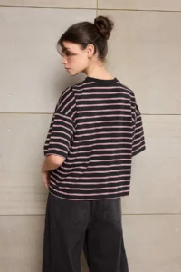 TRENDYOLMİLLA Teen Multicolored Striped Boxy/relaxed Pattern Short Sleeve Cotton Blended Knitting T-Shirt - Image 4