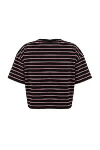 TRENDYOLMİLLA Teen Multicolored Striped Boxy/relaxed Pattern Short Sleeve Cotton Blended Knitting T-Shirt - Image 6