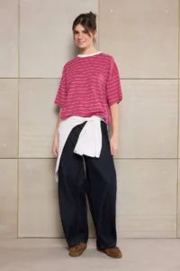 TRENDYOLMİLLA Teen Rejection Striped Boxy/relaxed Pattern Short Sleeve Soild Cotton Blended Knitting T-Shirt - Image 2