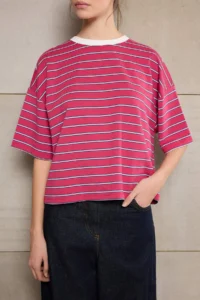 TRENDYOLMİLLA Teen Rejection Striped Boxy/relaxed Pattern Short Sleeve Soild Cotton Blended Knitting T-Shirt - Image 3