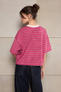 TRENDYOLMİLLA Teen Rejection Striped Boxy/relaxed Pattern Short Sleeve Soild Cotton Blended Knitting T-Shirt - Image 4