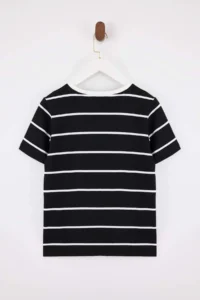 TRENDYOLMİLLA Black Striped Regular/Normal Pattern Short Sleeve Soild 100% Cotton Knitting T-Shirt - Image 6