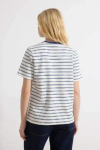 TRENDYOLMİLLA Navy Blue Striped Regular/Normal Pattern Short Sleeve Tok interlock Knitting T-Shirt - Image 4