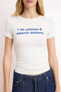 TRENDYOLMİLLA Ecru Slogan Fitted Cotton Rib Knitting T-Shirt - Image 3