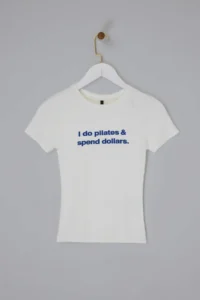 TRENDYOLMİLLA Ecru Slogan Fitted Cotton Rib Knitting T-Shirt - Image 5