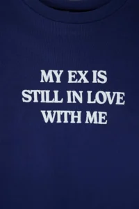 TRENDYOLMİLLA Navy Blue Slogan Fitted Cotton Rib Knitting T-Shirt - Image 7