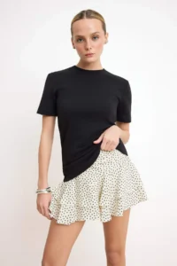TRENDYOLMİLLA Black Fitted Short Sleeve Cotton Rib Knitting T-Shirt