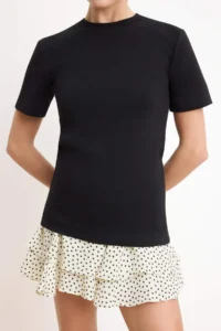 TRENDYOLMİLLA Black Fitted Short Sleeve Cotton Rib Knitting T-Shirt - Image 3