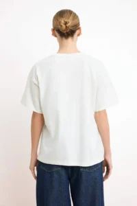 TRENDYOLMİLLA Ecru Slogan Oversized/Wide Pattern Drop Sleeve Short Sleeve Tok 100% Cotton Knitting T-Shirt - Image 4