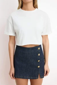 TRENDYOLMİLLA Ecru Super Crop Drop Sleeve Short Sleeve 100% Cotton Knitting T-Shirt - Image 3
