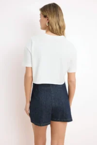 TRENDYOLMİLLA Ecru Super Crop Drop Sleeve Short Sleeve 100% Cotton Knitting T-Shirt - Image 4