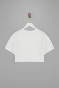 TRENDYOLMİLLA Ecru Super Crop Drop Sleeve Short Sleeve 100% Cotton Knitting T-Shirt - Image 6