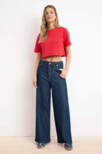 TRENDYOLMİLLA Rejection Super Crop Drop Sleeve Short Sleeve 100% Cotton Knitting T-Shirt - Image 2