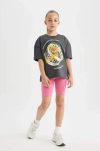 DeFacto Oversize Wide Fit Crew Neck 3D Printed Short Sleeve T-Shirt Girls - Image 4