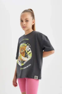 DeFacto Oversize Wide Fit Crew Neck 3D Printed Short Sleeve T-Shirt Girls - Image 5