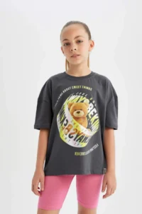 DeFacto Oversize Wide Fit Crew Neck 3D Printed Short Sleeve T-Shirt Girls - Image 6