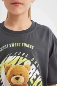 DeFacto Oversize Wide Fit Crew Neck 3D Printed Short Sleeve T-Shirt Girls - Image 7