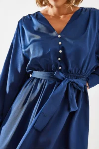 Bianco Lucci Women's Belted Button Detailed Satin Dress MBMS003 - Image 4