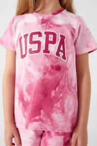 US Polo Assn. Base. Polo Assn Pink Font Detail Light White Girls Shorts Set - Image 4