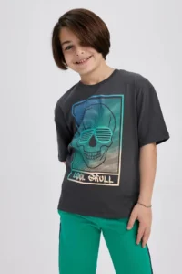 DeFacto Boy's Oversize Fit Crew Neck Gradient Printed Short Sleeve T-Shirt - Image 6