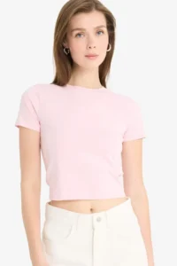 DeFacto Slim Fit Crew Neck Basic Plain Short Sleeve T-Shirt