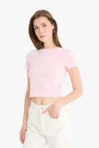 DeFacto Slim Fit Crew Neck Basic Plain Short Sleeve T-Shirt - Image 3