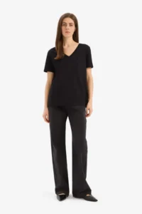 DeFacto 100% Cotton Regular Fit V-Neck Basic Plain Short Sleeve Black T-Shirt W9578az25sp - Image 2