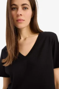 DeFacto 100% Cotton Regular Fit V-Neck Basic Plain Short Sleeve Black T-Shirt W9578az25sp - Image 4