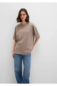 Mavi Logo Printed Beige T-Shirt Oversize / Wide Cut 1611592-70364 - Image 2