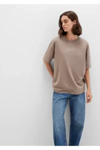 Mavi Logo Printed Beige T-Shirt Oversize / Wide Cut 1611592-70364 - Image 3
