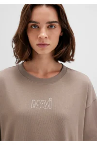 Mavi Logo Printed Beige T-Shirt Oversize / Wide Cut 1611592-70364 - Image 6