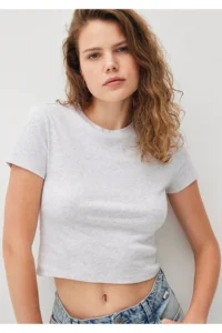 Mavi Gray Basic Crop T-Shirt Crop / Short Cut 1600814-85438