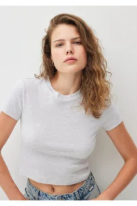 Mavi Gray Basic Crop T-Shirt Crop / Short Cut 1600814-85438 - Image 2