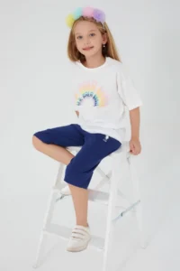 US Polo Assn. Inclined Writings Cream Girls' Capri Set - Image 2