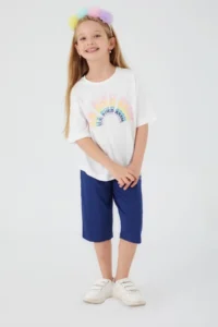 US Polo Assn. Inclined Writings Cream Girls' Capri Set - Image 3
