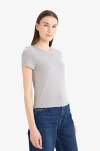 DeFacto Fitted Crew Neck Basic Plain Short Sleeve T-Shirt - Image 3
