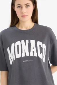 DeFacto Oversize Wide Fit Crew Neck Printed Combed Cotton Short Sleeve T-Shirt