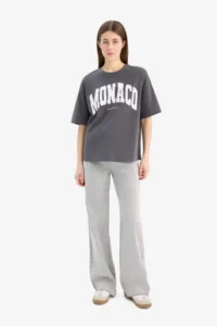 DeFacto Oversize Wide Fit Crew Neck Printed Combed Cotton Short Sleeve T-Shirt - Image 2