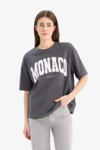 DeFacto Oversize Wide Fit Crew Neck Printed Combed Cotton Short Sleeve T-Shirt - Image 3